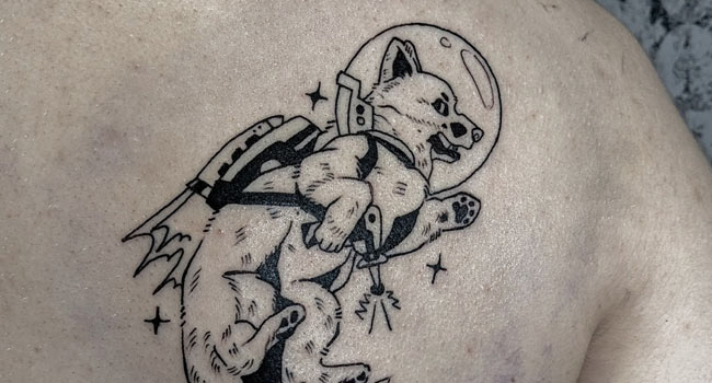 Cute Corgi astronaut tattoo